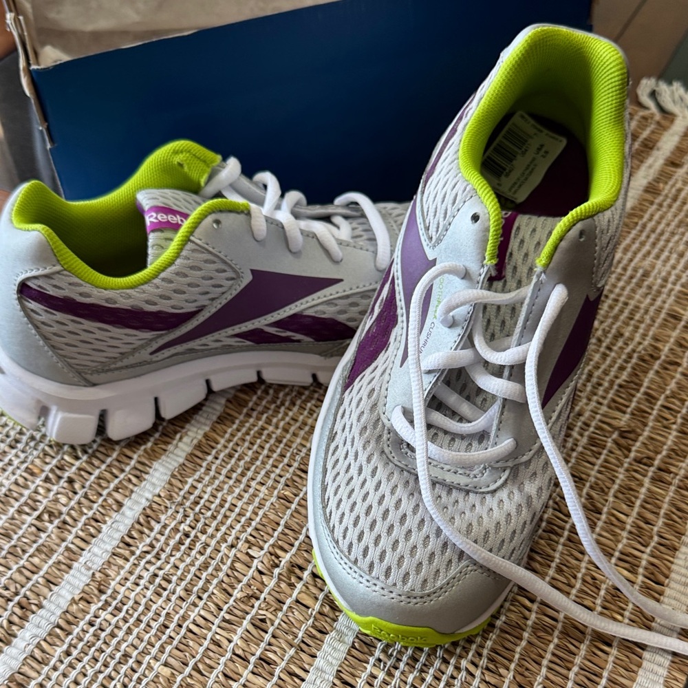 Reebok Kids Sneakers in White and Purple with Lime Highlights